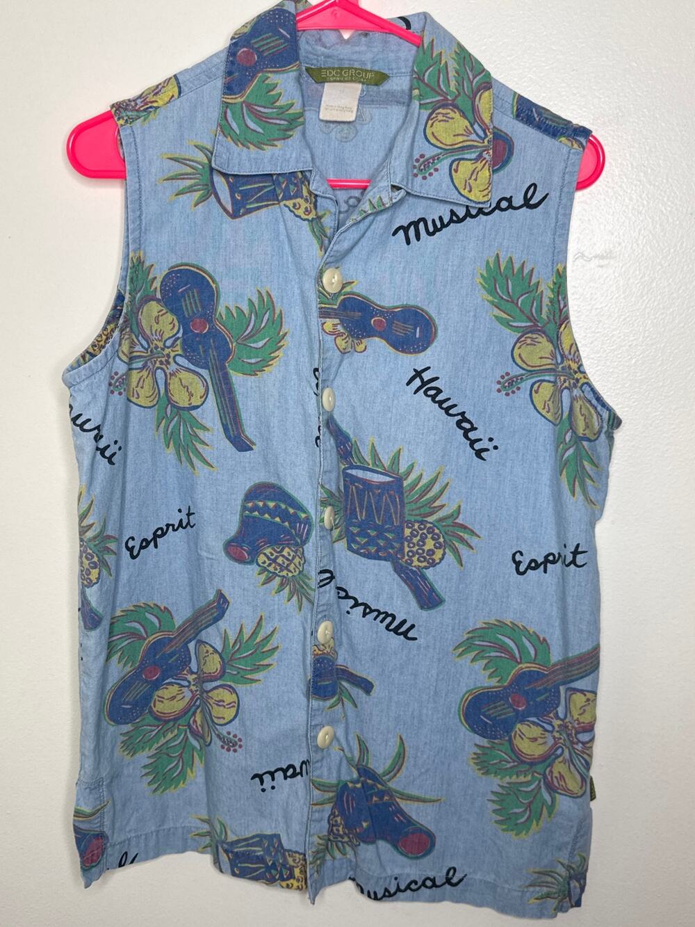 EDC Group Esprit button-down shirt light blue cotton Hawaii SZ M 90s Vintage
